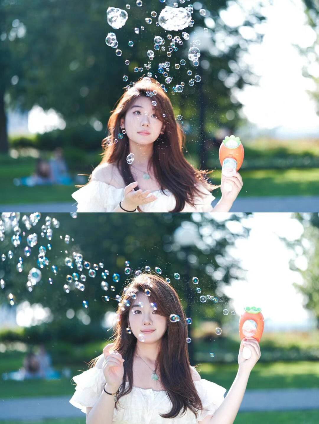 Soft personal portrait surrounded by bubbles