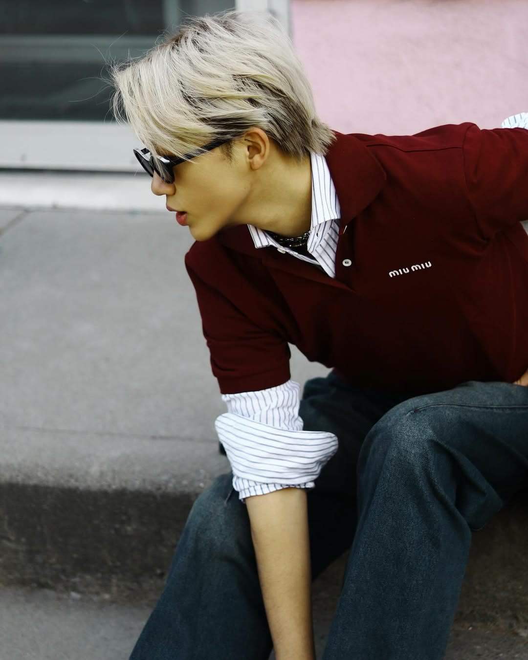 Fashion-aware model portrait in a red shirt photographed in Ottawa